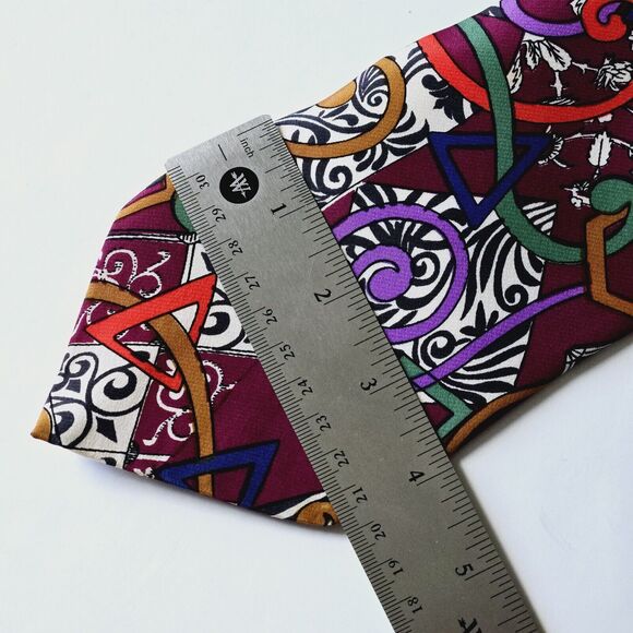 Vintage Jsaco Silk Tie Abstract Geometric Colorful Maximalist Handmade Retro Mod - Picture 9 of 10